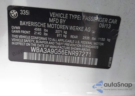 2014 BMW 335I from USA, damaged, VIN WBA3A9G56ENR97271